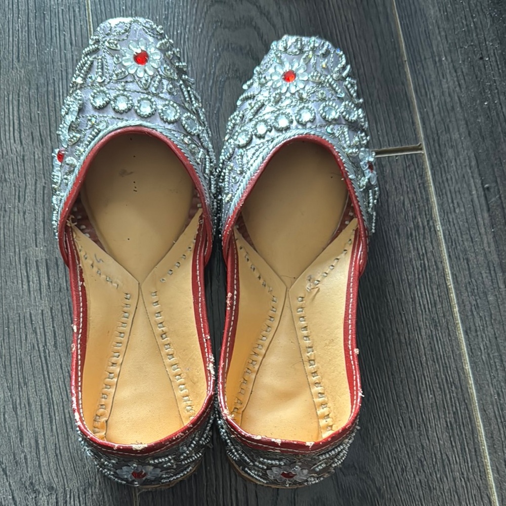 Embellished Silver and Red Women's Shoes